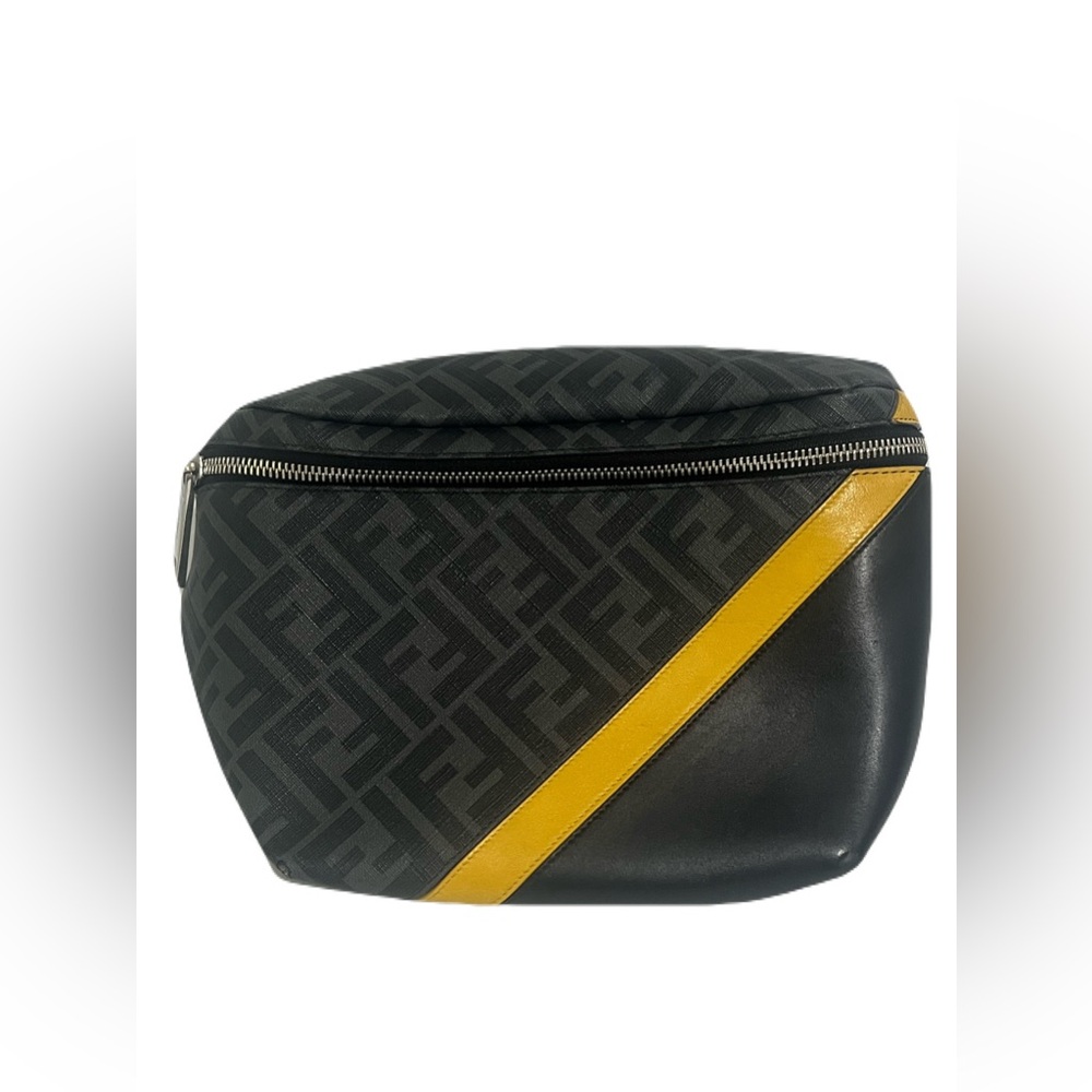 Fendi Diagonal Belt Bag Black & Yellow Unisex Authentic